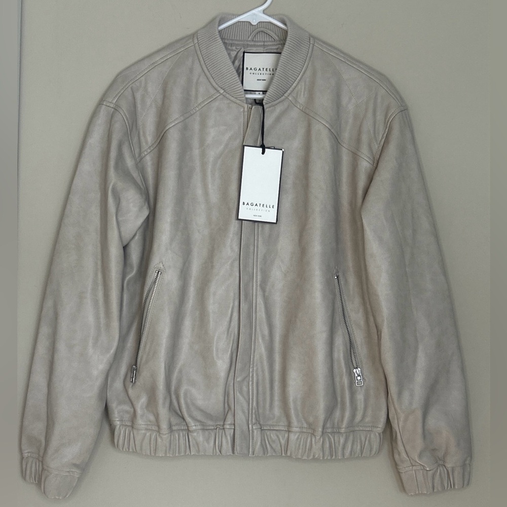 Bagatelle Collection NY Faux Leather Coat Ivory Women's Small Poly Lining